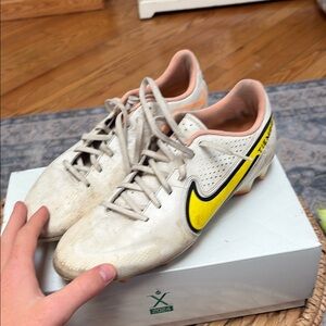 White and Yellow Soccer Cleats